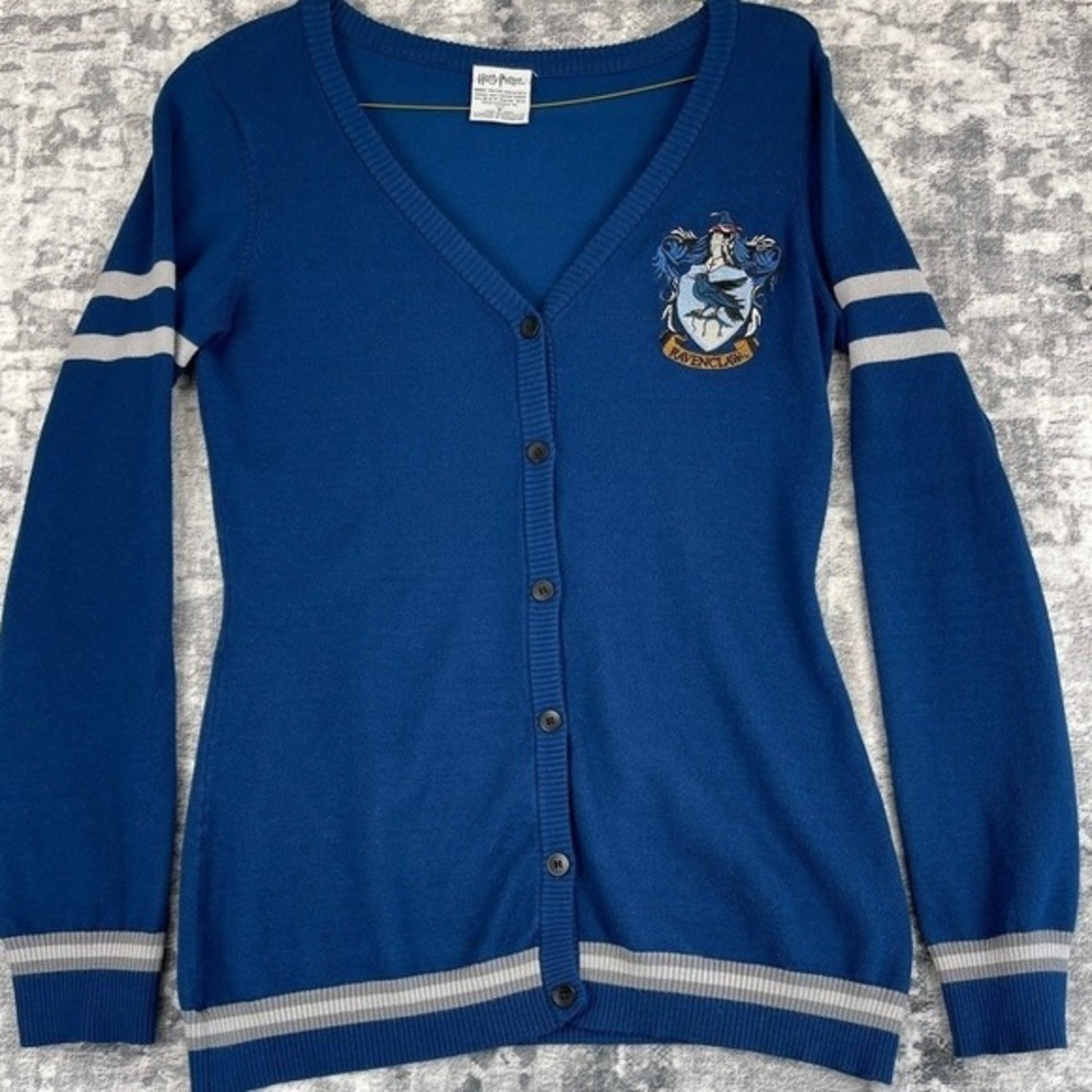 HARRY POTTER Ravenclaw Cardigan Sweater Collegiate Wizard Schoolwear Blue Sz‎ M